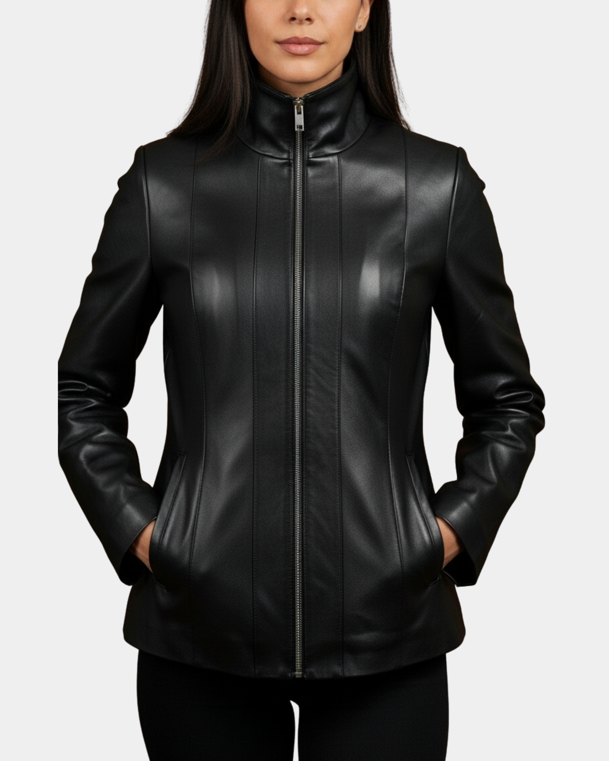 Women's Classic Zip Fastening Leather Jacket Julia Nova Black