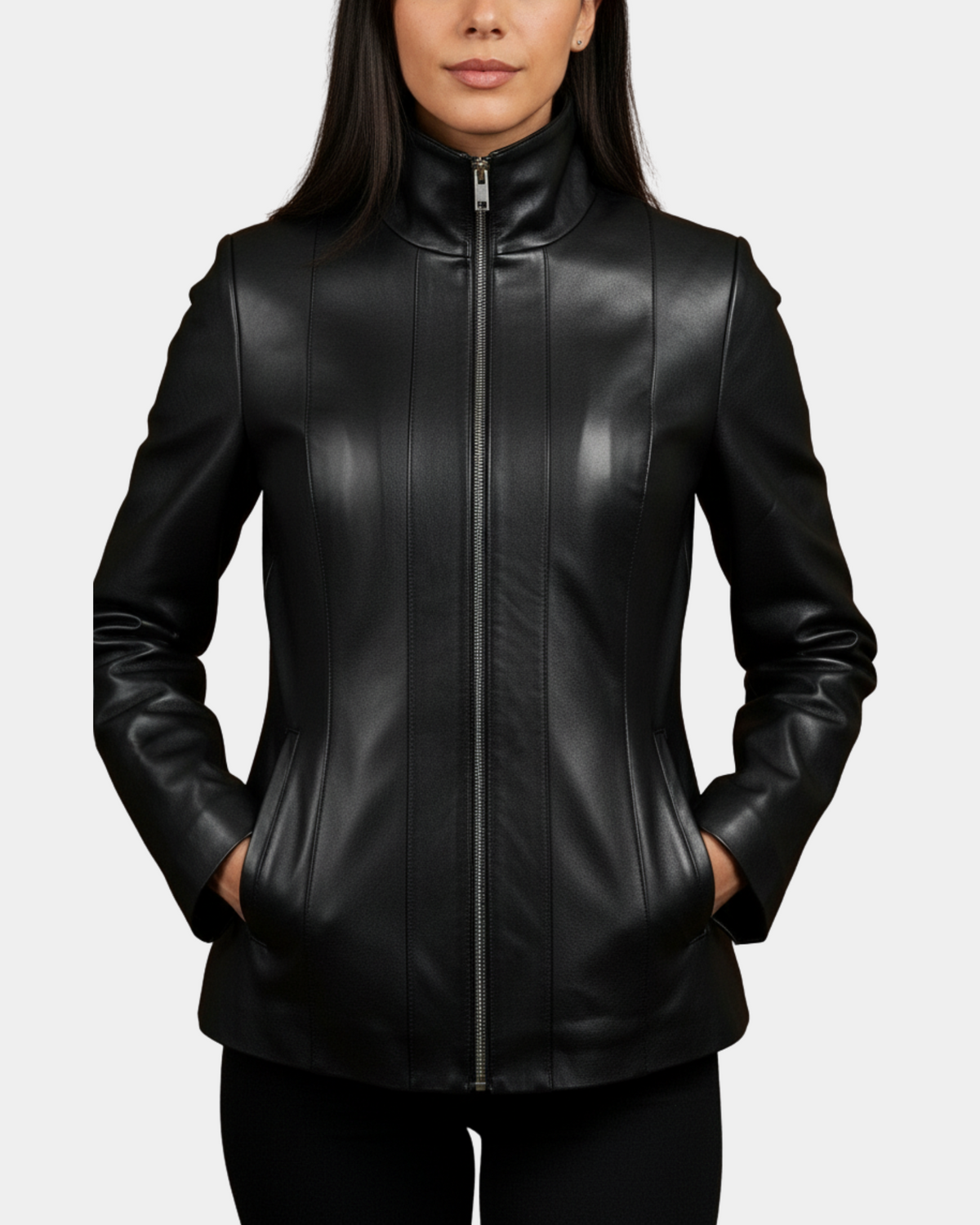 Women's Classic Zip Fastening Leather Jacket Julia Nova Black