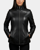 Women’s Classic Zip-Fastening Leather Jacket – Julia Nova Black – product view 1