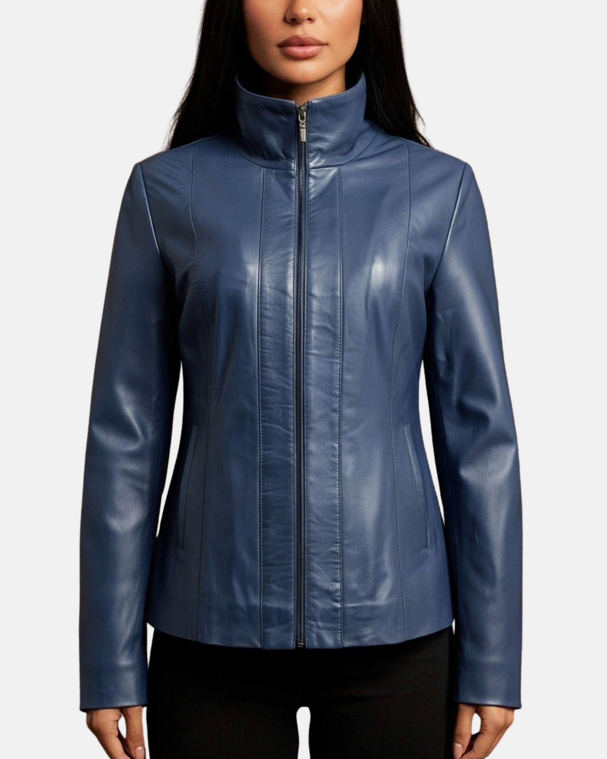 Women's Classic Zip Fastening Leather Jacket Julia  Radiant Blue