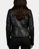 Women’s Cross-Zip Biker Leather Jacket – Claudia Nova Black – product view 2