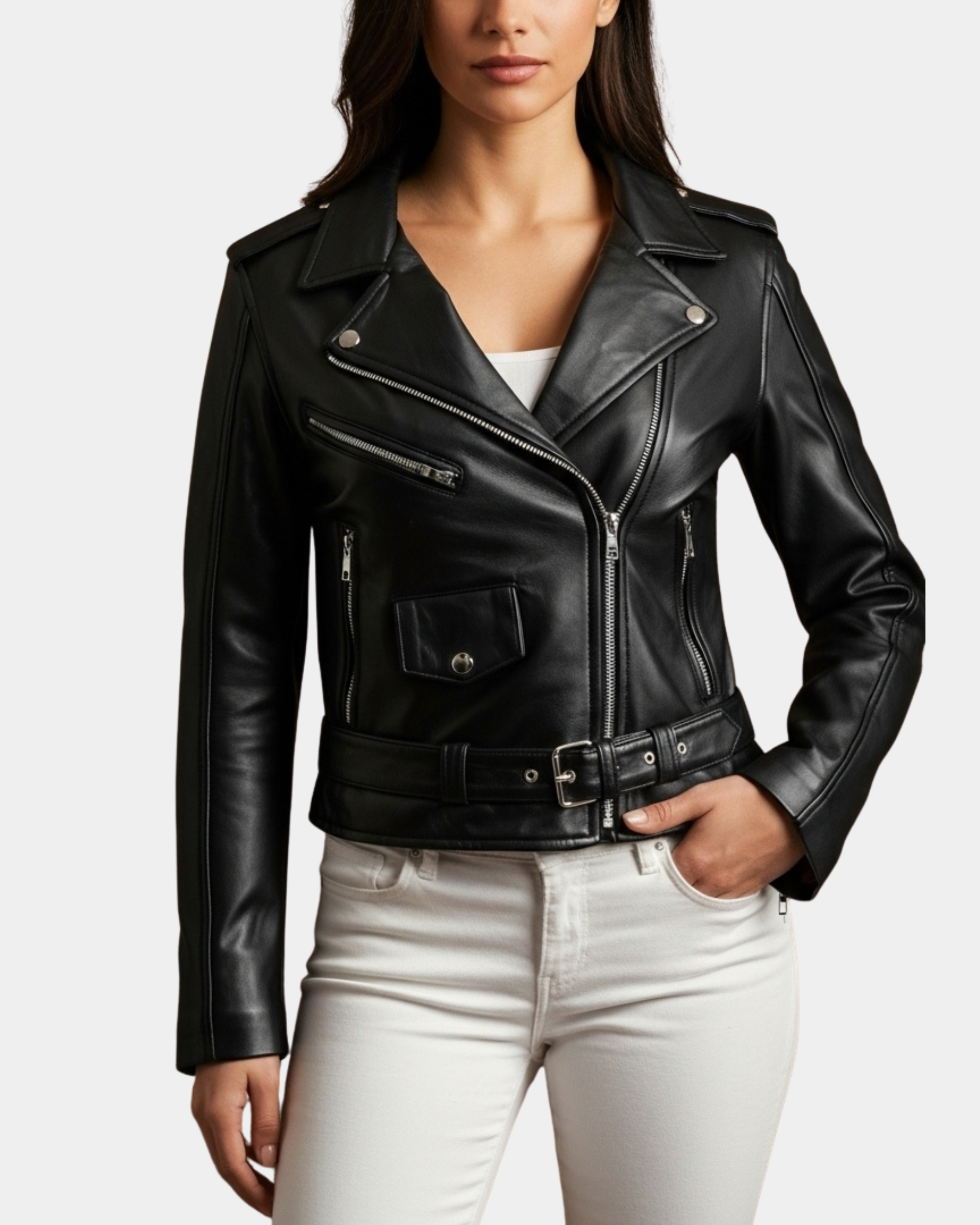 Women's Leather Biker Brando Jacket Kate Nova Black