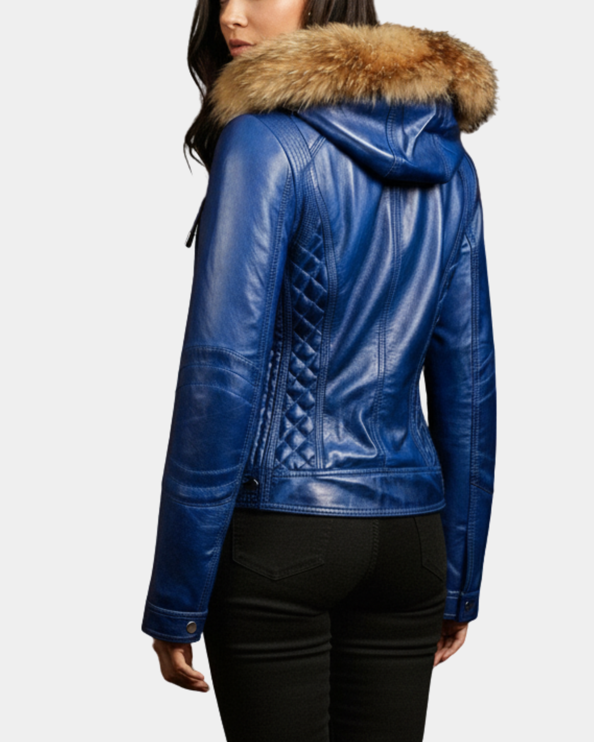 Women's Detachable Hoodie Biker Leather Jacket Lily Radiant Blue