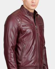 Men’s Biker Leather Jacket with Standing Collar  Infinite Burgundy