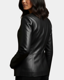 Women’s Classic Soft Leather Collarless Jacket – Nova Black – product view 2
