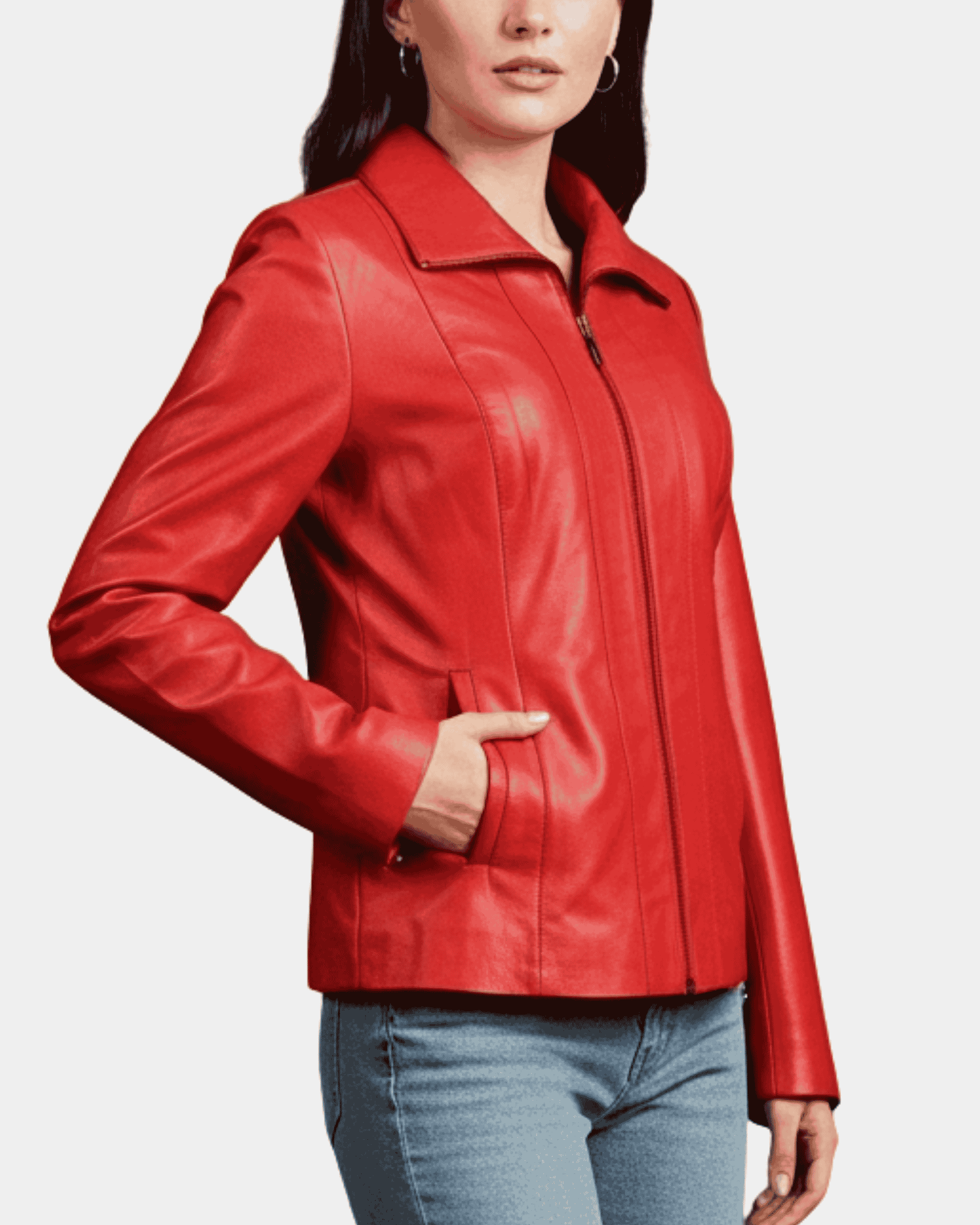 Women's Classic Zip Fastening Leather Jacket Julia Ignite Red
