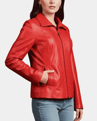 Women's Classic Zip Fastening Leather Jacket Julia Ignite Red