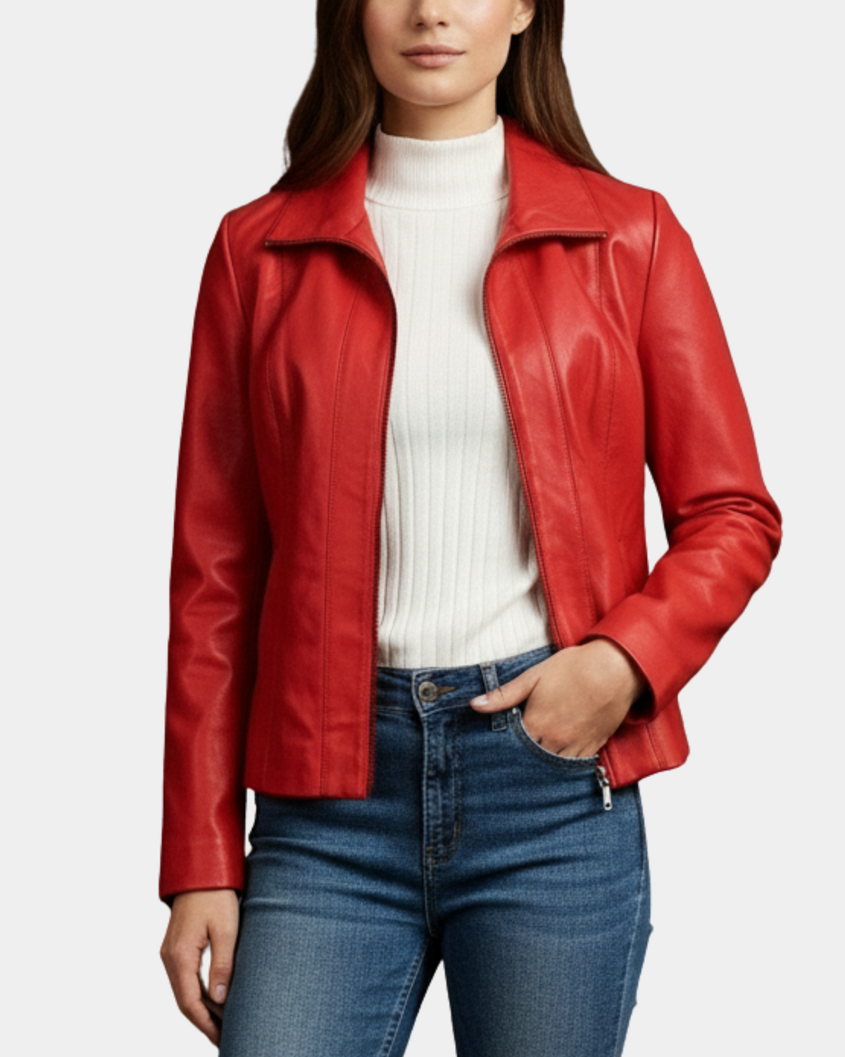 Women's Classic Zip Fastening Leather Jacket Julia Ignite Red