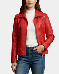 Women's Classic Zip Fastening Leather Jacket Julia Ignite Red