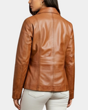 Women’s Classic Zip-Fastening Leather Jacket – Julia Dynamo Tan – product view 2