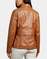 Women's Classic Zip Fastening Leather Jacket Julia Dynamo Tan