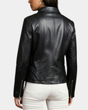 Women’s Classic Leather Biker Zip Box Jacket – Nova Black – product view 2