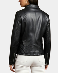 Women's Classic Leather Biker Zip Box Jacket Nova Black