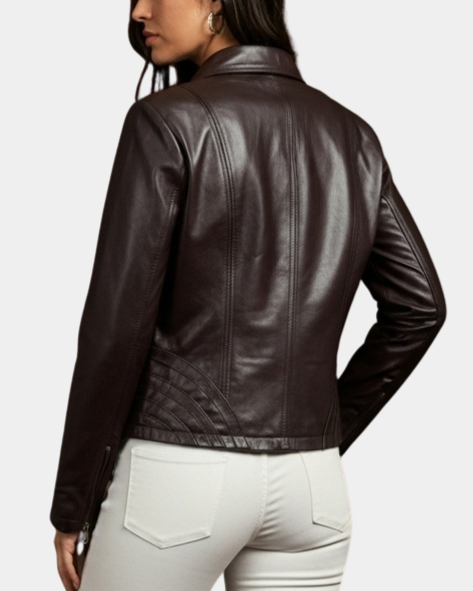 Women's Classic Leather Biker Zip Box Jacket Zenith Brown