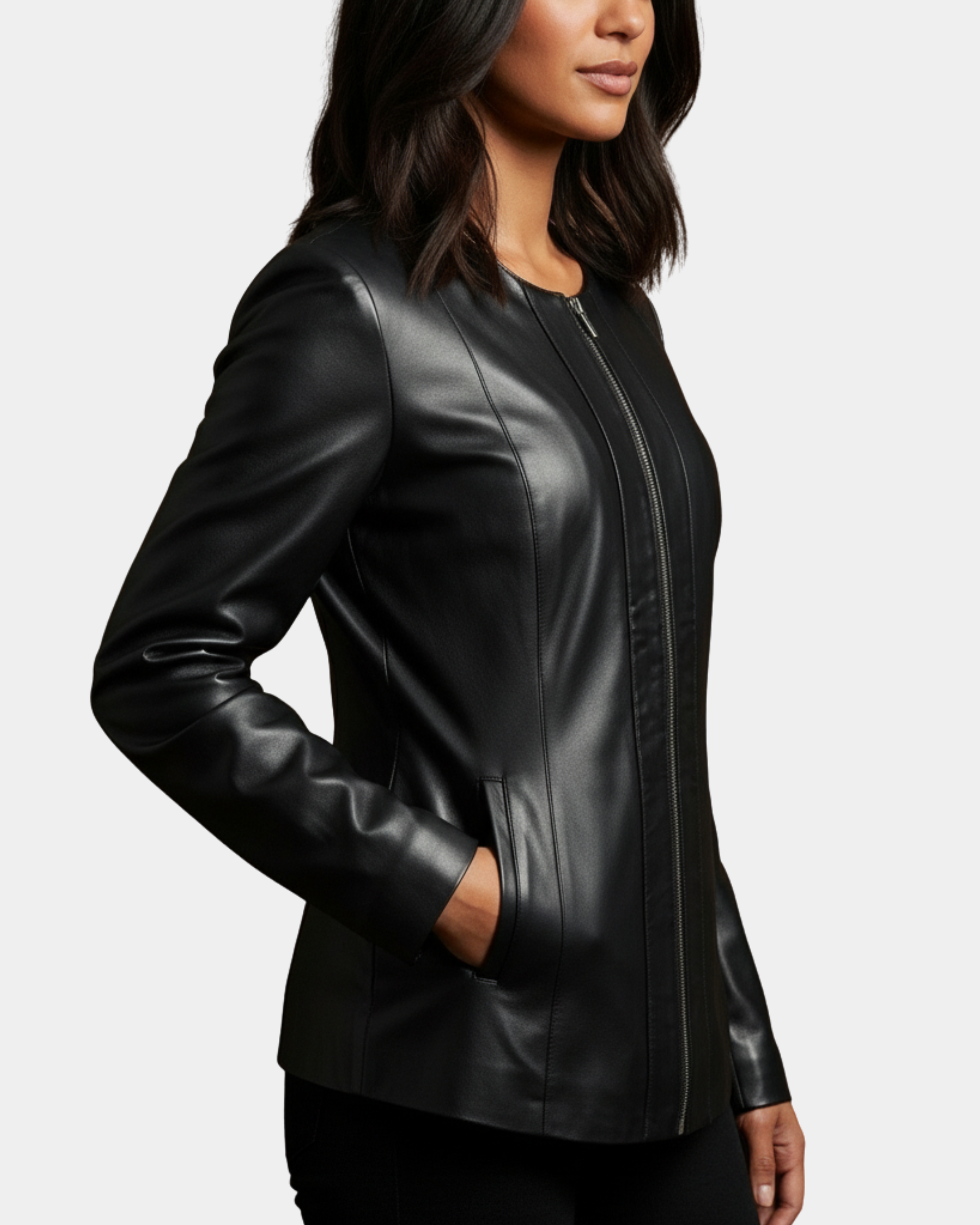 Women's Classic Soft Leather Collarless Jacket Nova Black