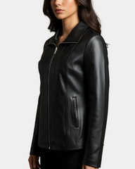 Women's Classic Zip Fastening Leather Jacket Julia Nova Black