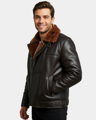Men’s Bomber Flying RAF B3 Real Leather Aviator Sheepskin Jacket Zenith Brown