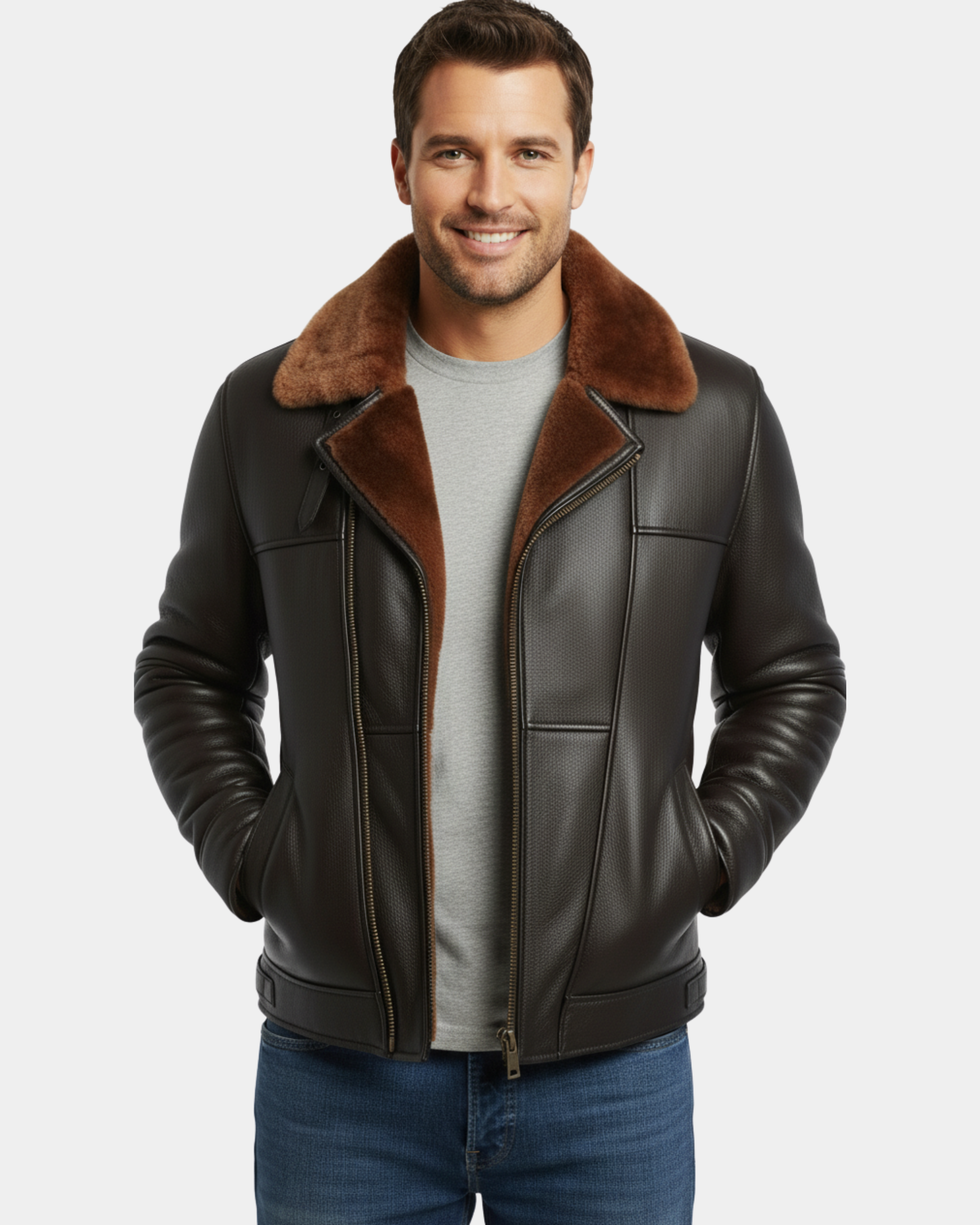 Men’s Bomber Flying RAF B3 Real Leather Aviator Sheepskin Jacket Zenith Brown