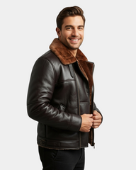 Men’s Bomber Flying RAF B3 Real Leather Aviator Sheepskin Jacket Zenith Brown