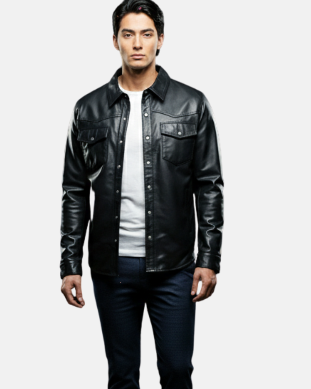 Men's Leather Shirt Classic Trucker Style Oliver Nova Black