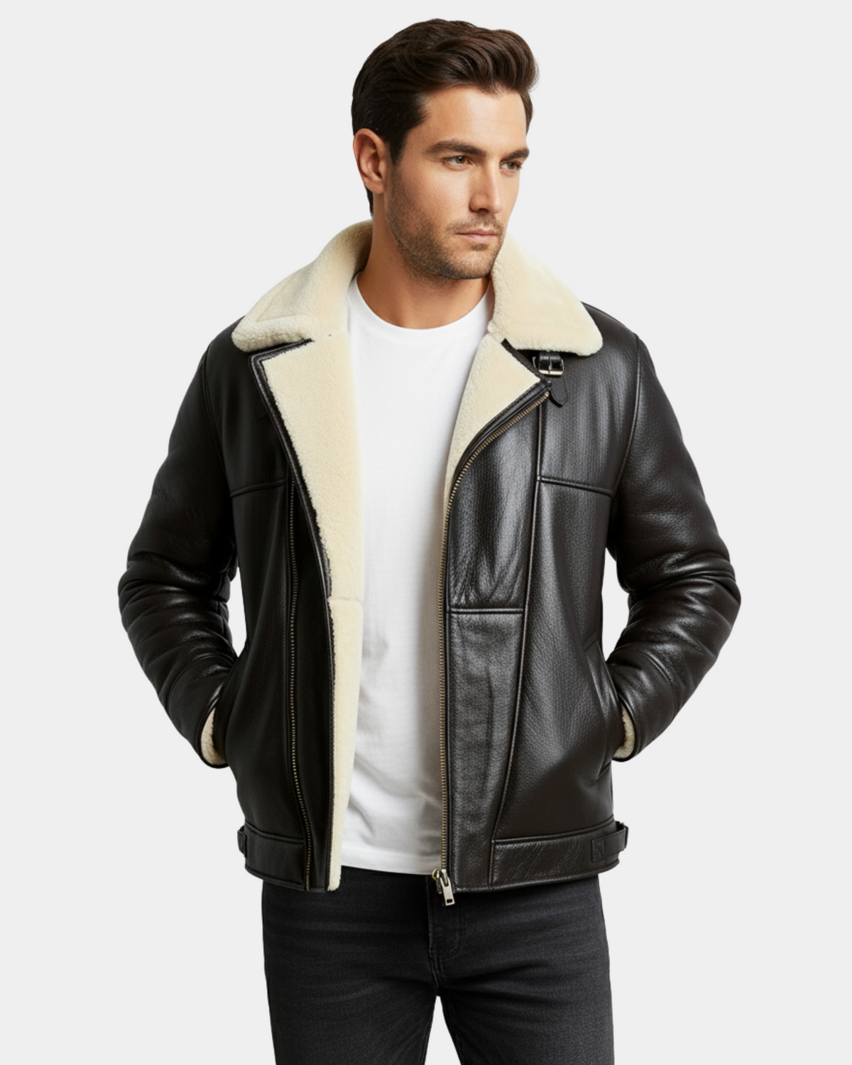 Bomber Flying Men’s RAF B3 Real Leather Aviator Sheepskin Jacket Zenith Brown