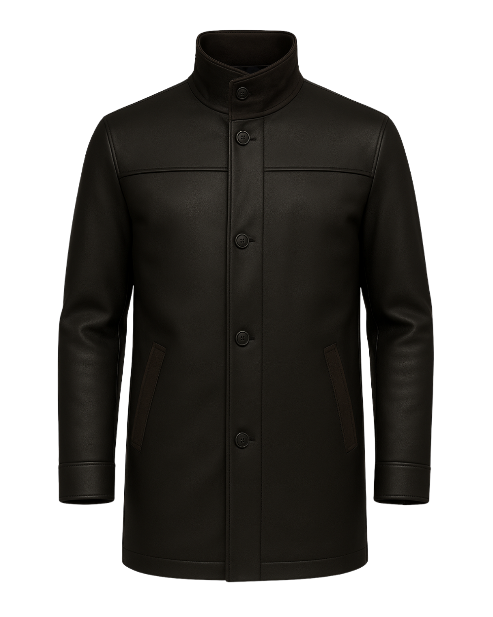 Dark Espresso Men’s Stand-Collar Leather Coat
