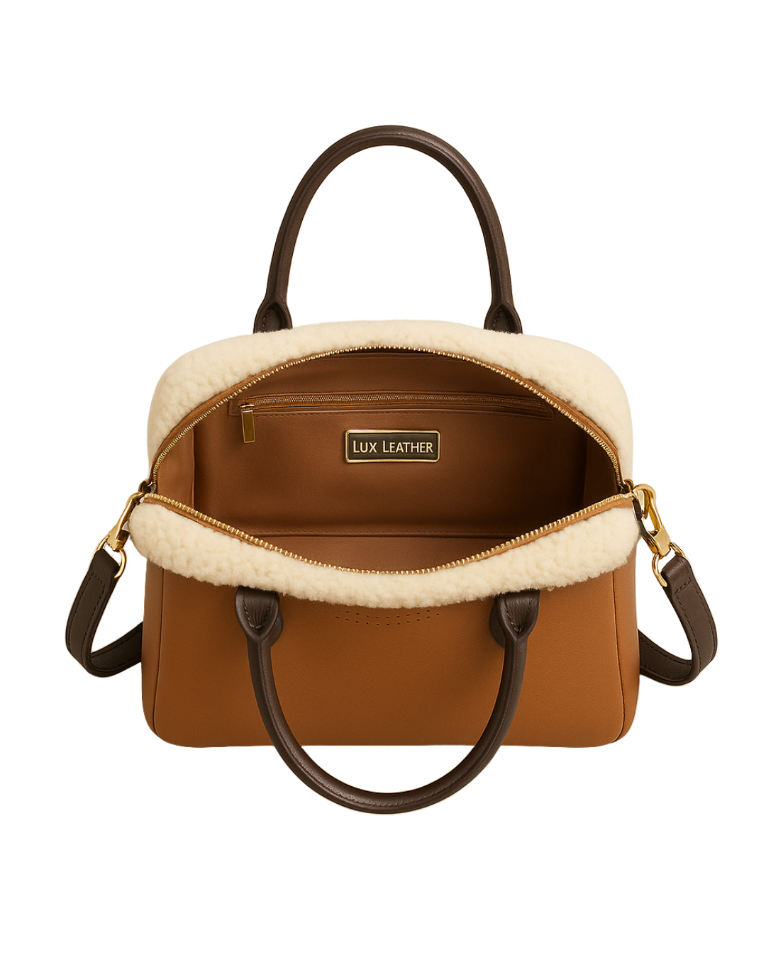 Winter Cloud Tote Caramel Fur Trimmed Leather Bag