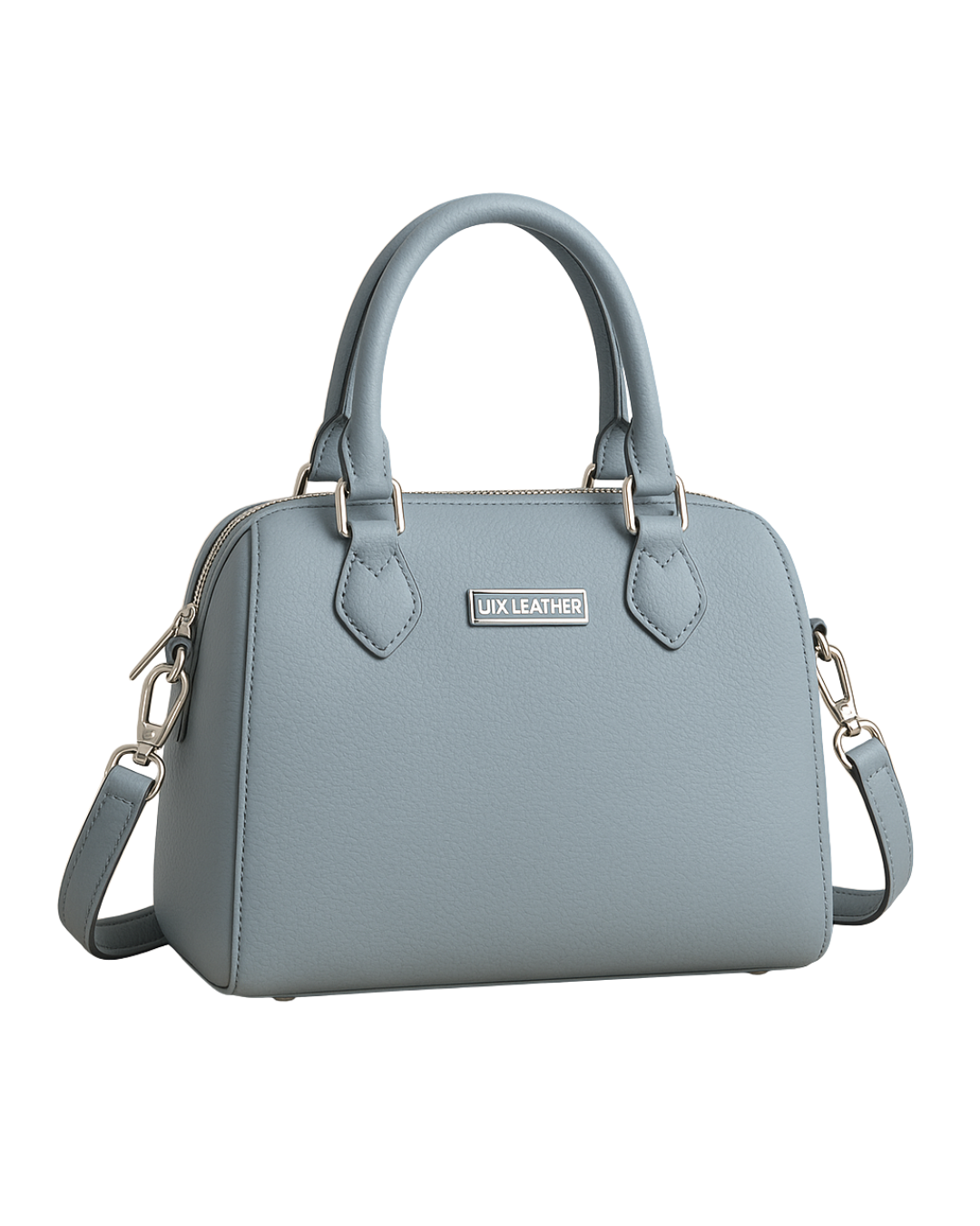 Pastel Sky Duffle Satchel – Pebbled Blue Leather Bag