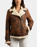 Women’s Sheepskin Aviator Cross-Zip Pilot Jacket – Zenith Vintage Brown – product view 1