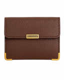 Classic Brown Pebbled Leather Women’s Wallet with Gold Accents