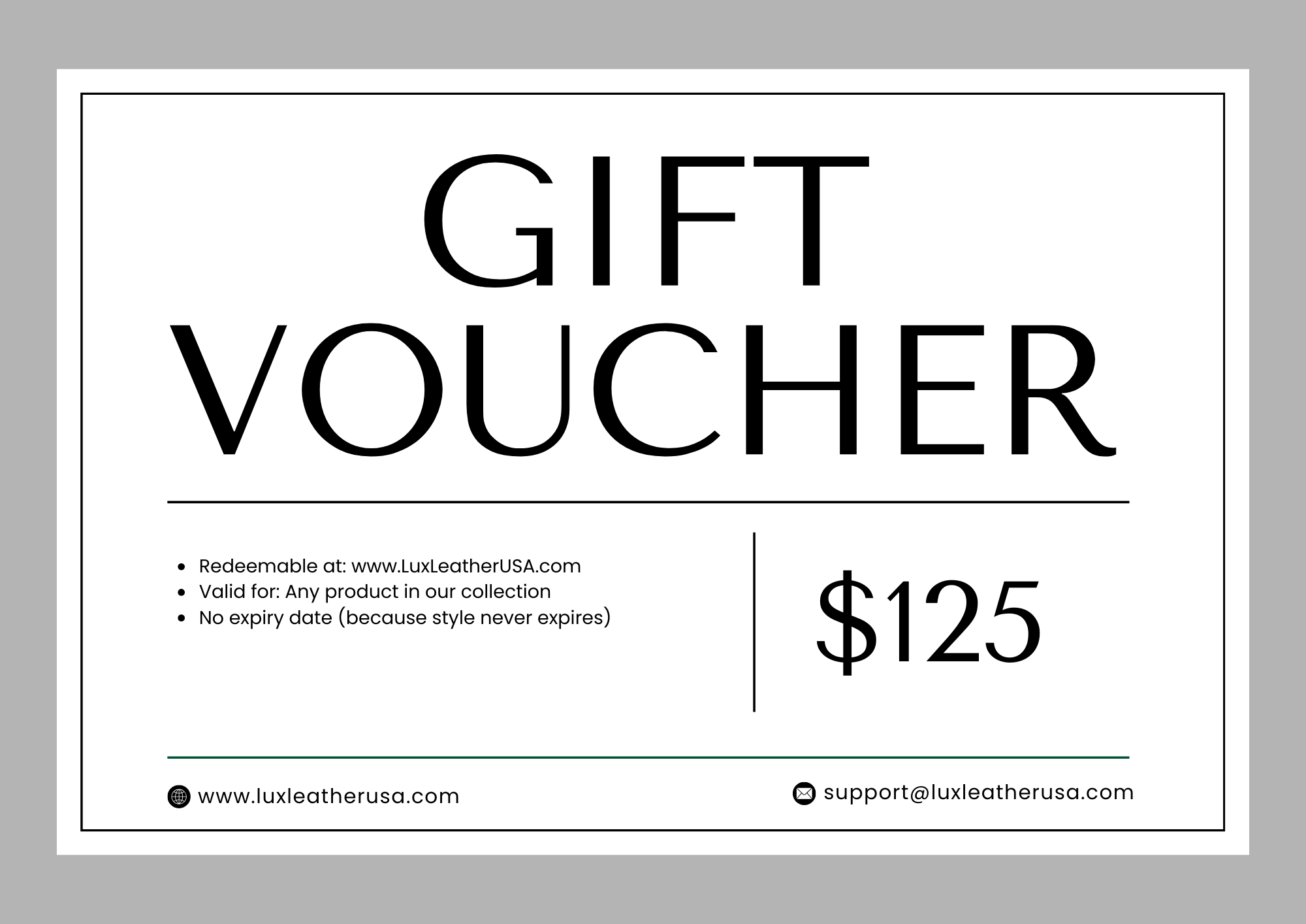 $125 Lux Leather USA Gift Card