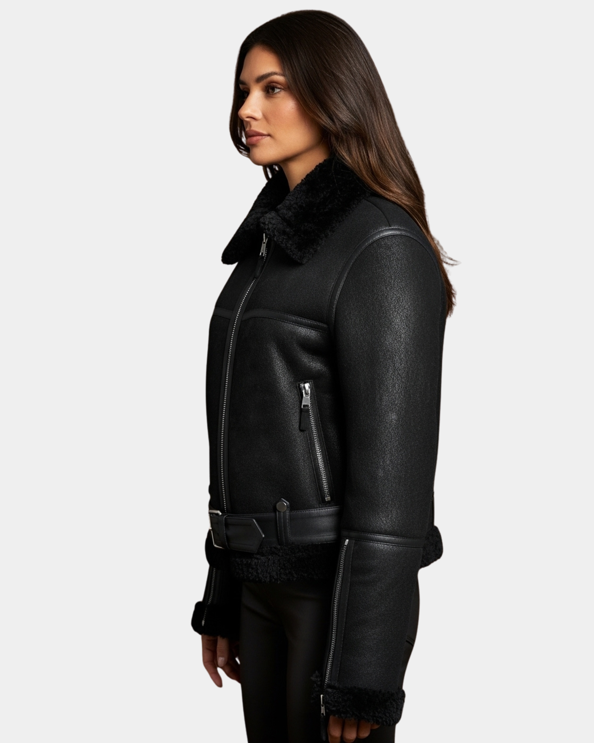 Women’s Sheepskin Aviator RAF Pilot Jacket  Nova Black