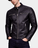 Mens Leather Biker Style Jacket with Quilt Detail Nova Black – product view 3
