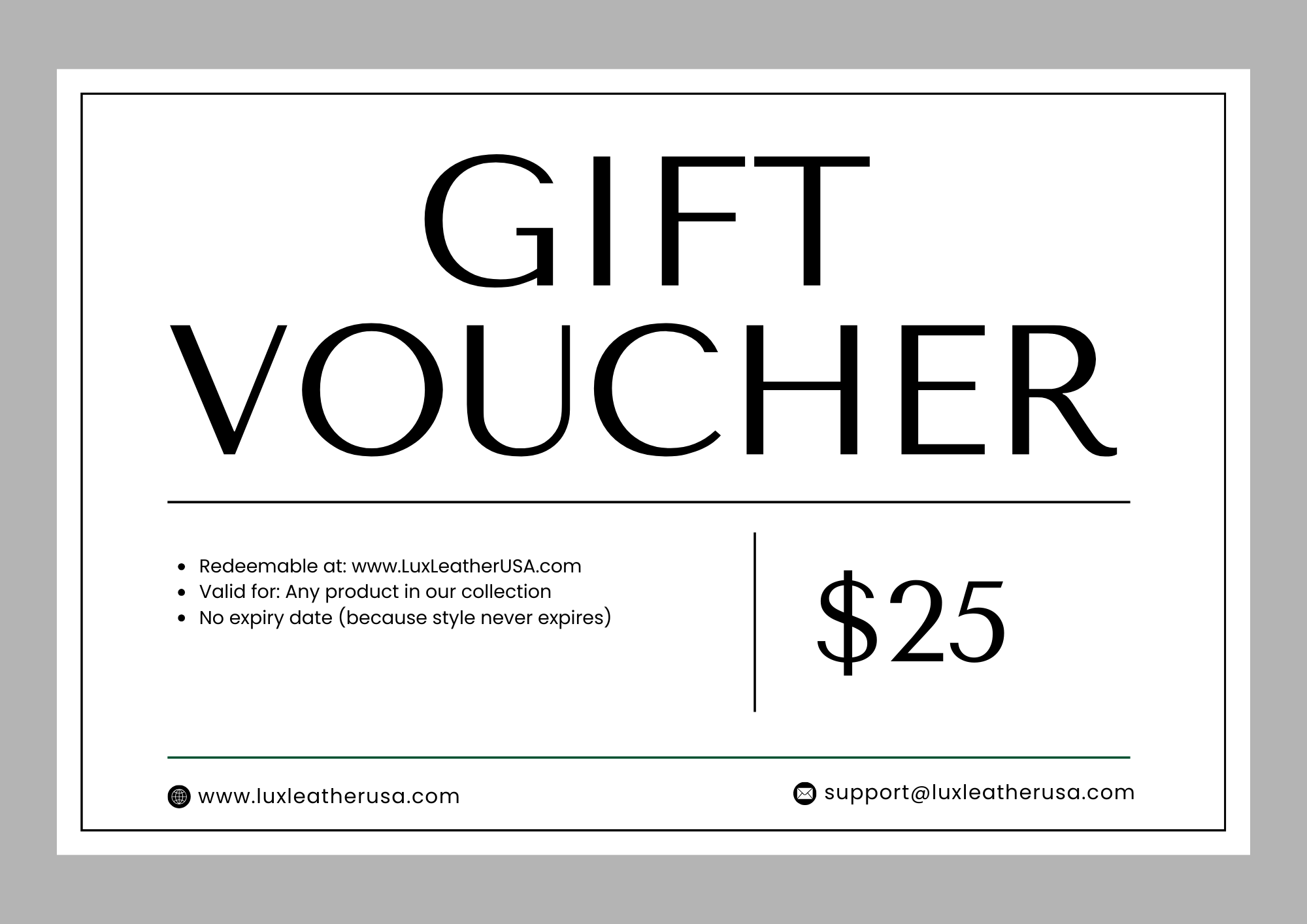 $25 Lux Leather USA Gift Card