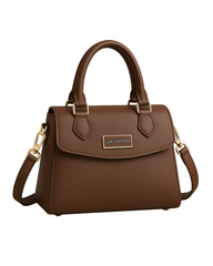 Cafe City Flap Satchel Pebbled Coffee Brown Women Leather Bag