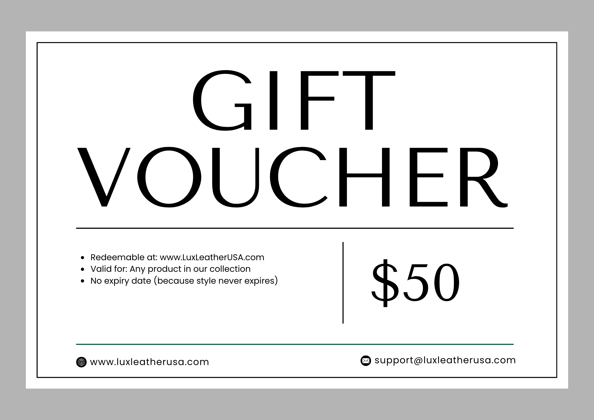 $50 Lux Leather USA Gift Card