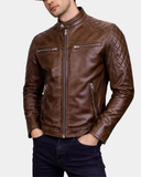Men's Leather Biker Style Jacket with Quilt Detail Fusion Timber – product view 3