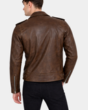 Men’s Heavy-Duty Leather Biker Brando Jacket – Zenith Brown – product view 2