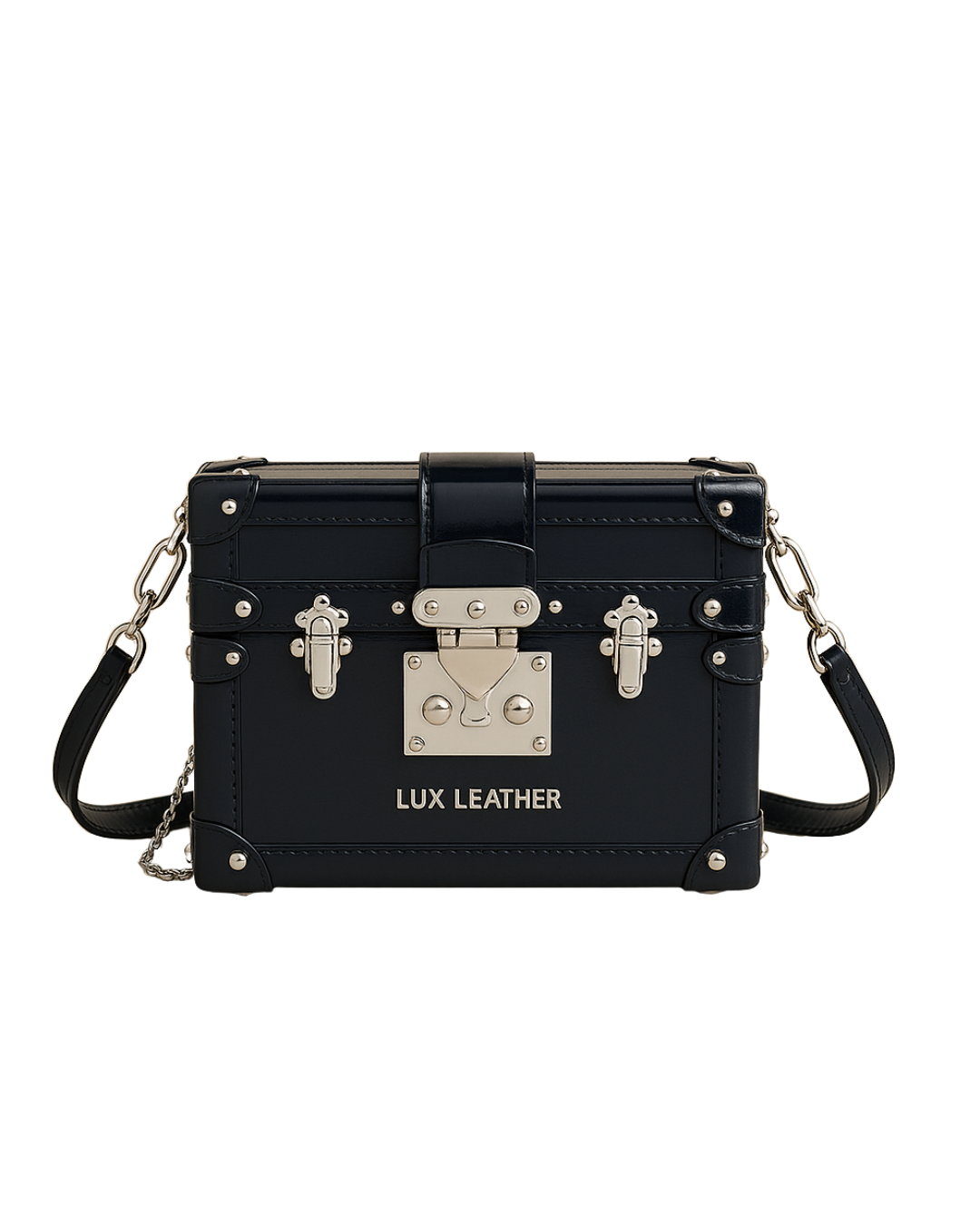 Dark Shiny Blue Gloss Trunk Leather Bag