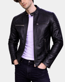 Mens Leather Biker Style Zip Jacket Eddie Essence Nova Black – product view 1