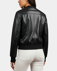 Women’s Real Leather Varsity Bomber Jacket Nova Black