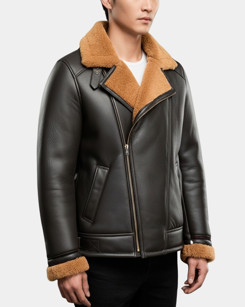 Men’s Aviator Sheepskin Pilot Leather Bomber Jacket Zenith Brown Ginger