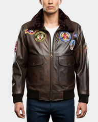 Men's Bomber Leather Jacket Air Force Style Lester Zenith Brown