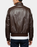 Men’s Leather Bomber Flight Jacket – Tom Zenith Brown – product view 2