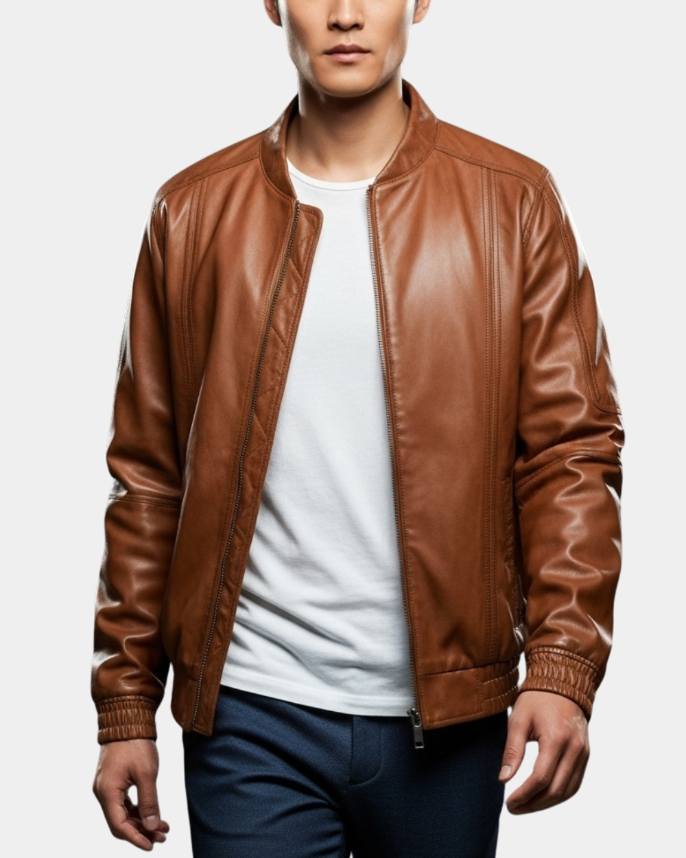 Men's Bomber Leather Jacket Classic Style Jim Dynamo Tan