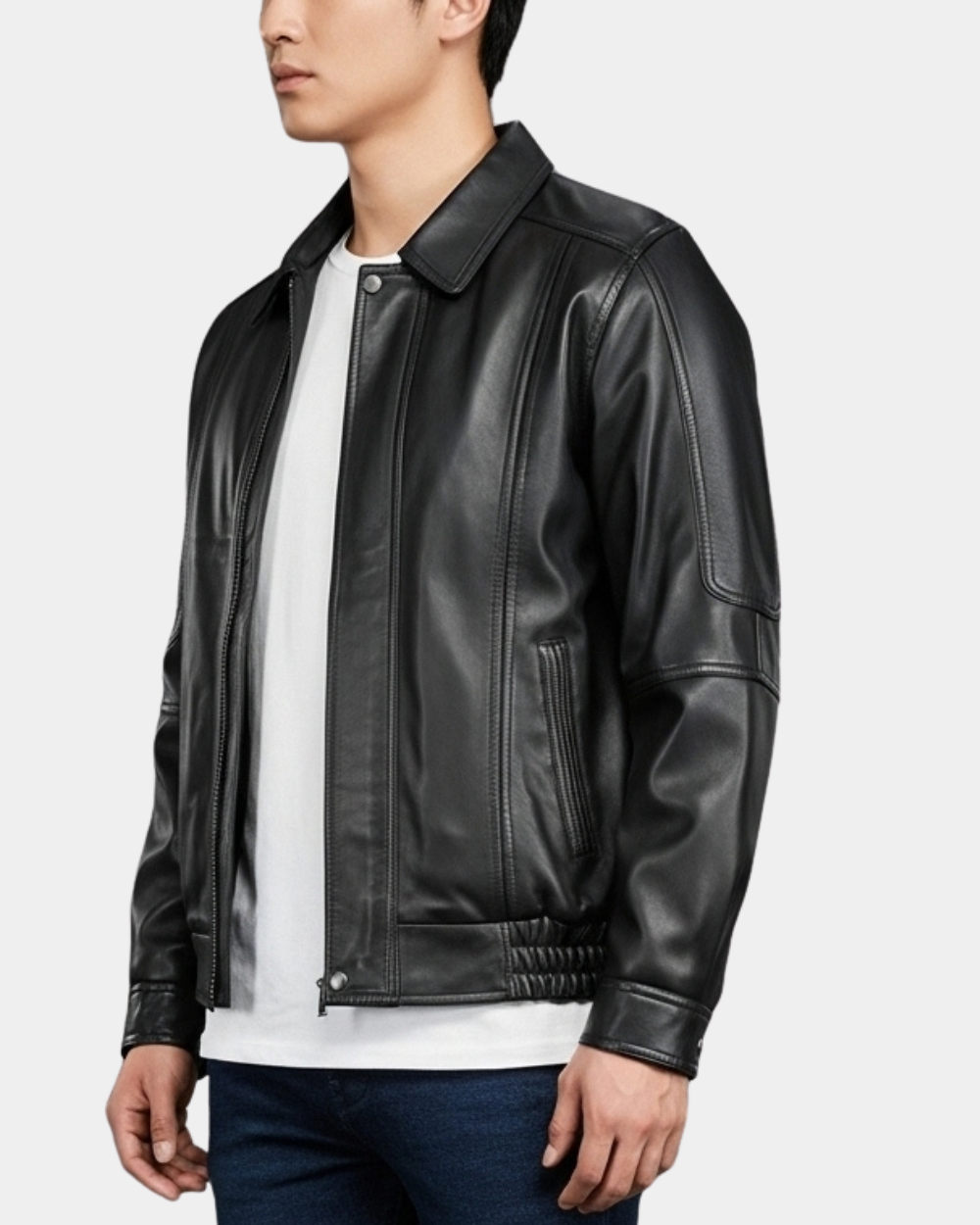 Men's Bomber Leather Jacket Classic Style Jim Nova Black