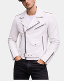 Men’s Heavy-Duty Leather Biker Brando Jacket – Astral White – product view 3