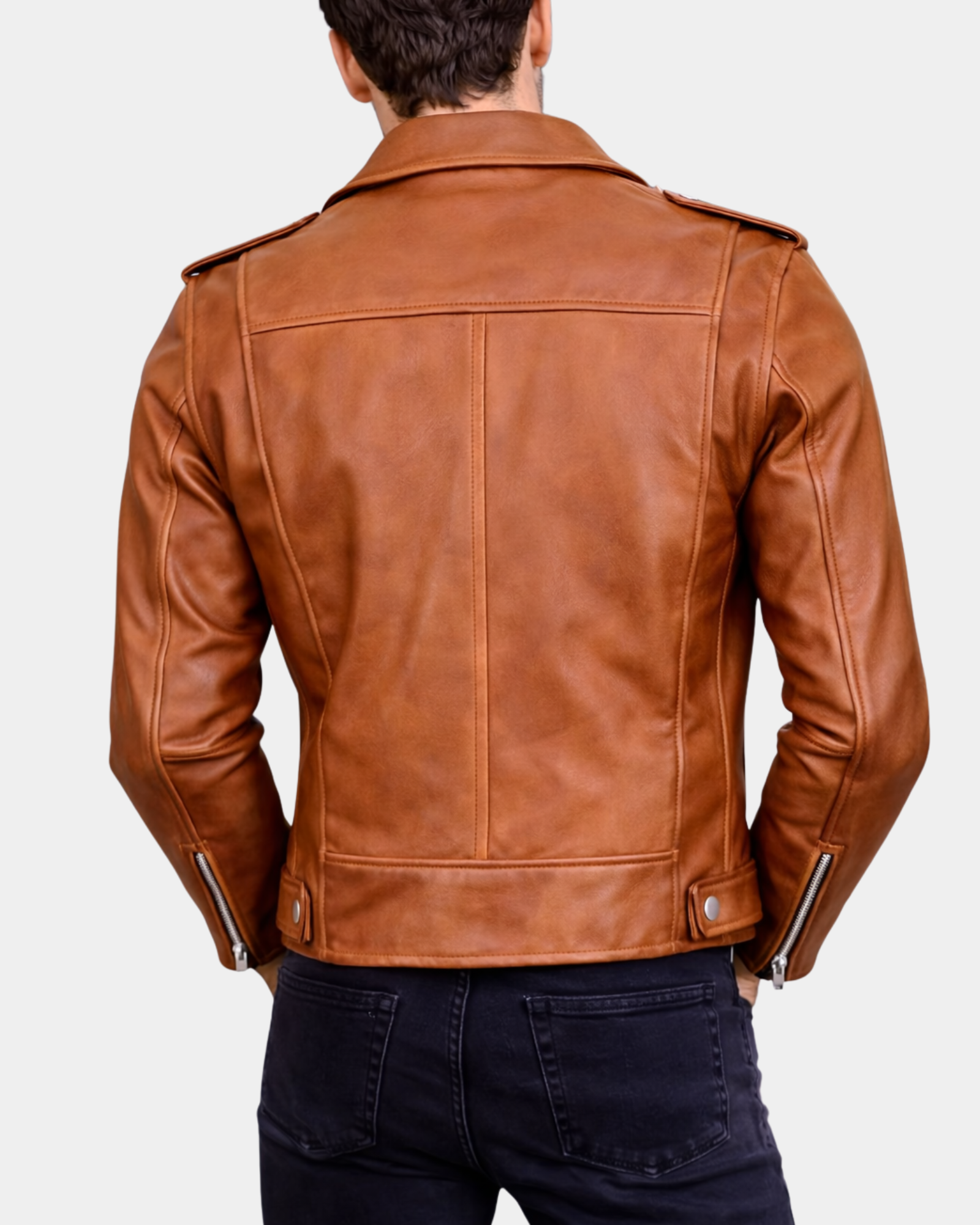 Mens Leather Biker Jacket Brando Style Johnny Dynamo Tan