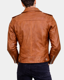 Men’s Leather Biker Jacket Brando Style Johnny – Dynamo Tan – product view 2