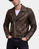 Mens Leather Biker Brando Design Jacket Zenith Brown – product view 3